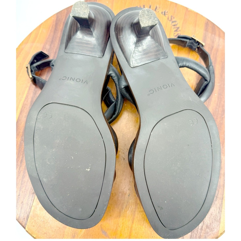 Vionic Angelica Sandals Size 9 Black Leather Twisted Strap Kitten Heel Slingback - Picture 8 of 8